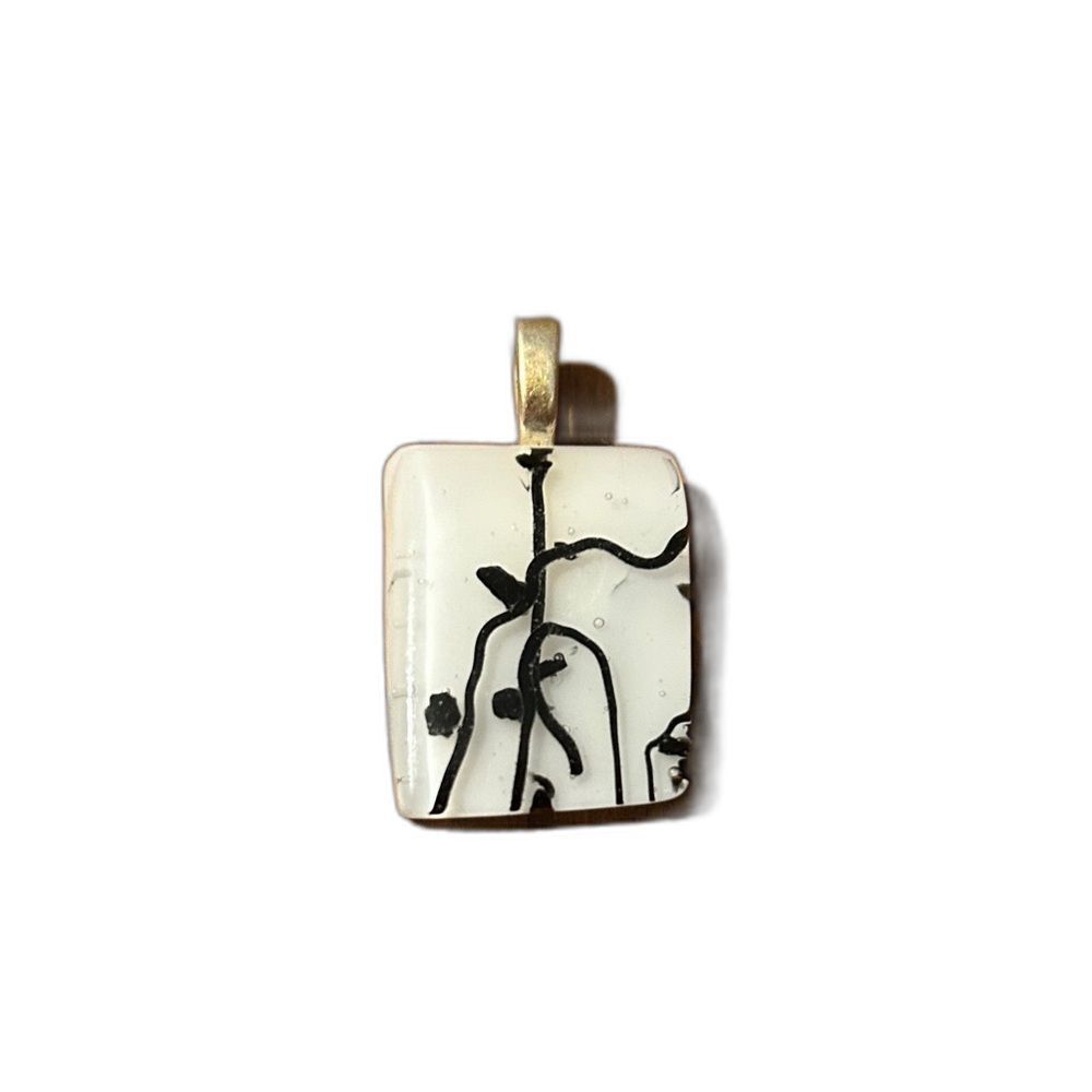 Abstract Black and White Glass Pendant Vintage Bohemian Y2K Chunky Art - Picture 1 of 5